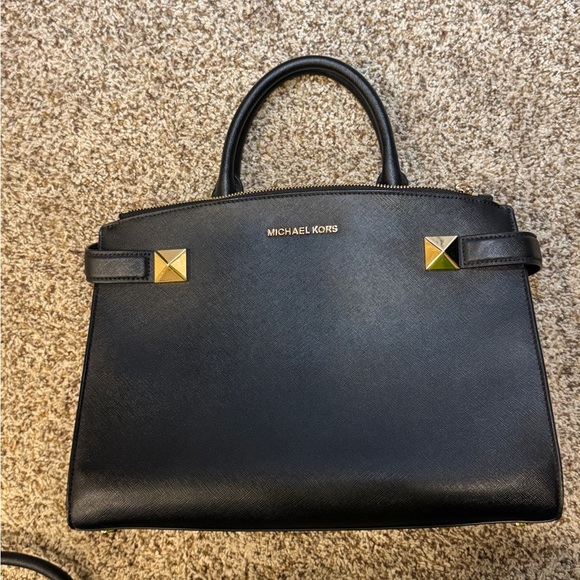 Michael Kors Karla Medium EW Leather Satchel Bag Black - Picture 3 of 12
